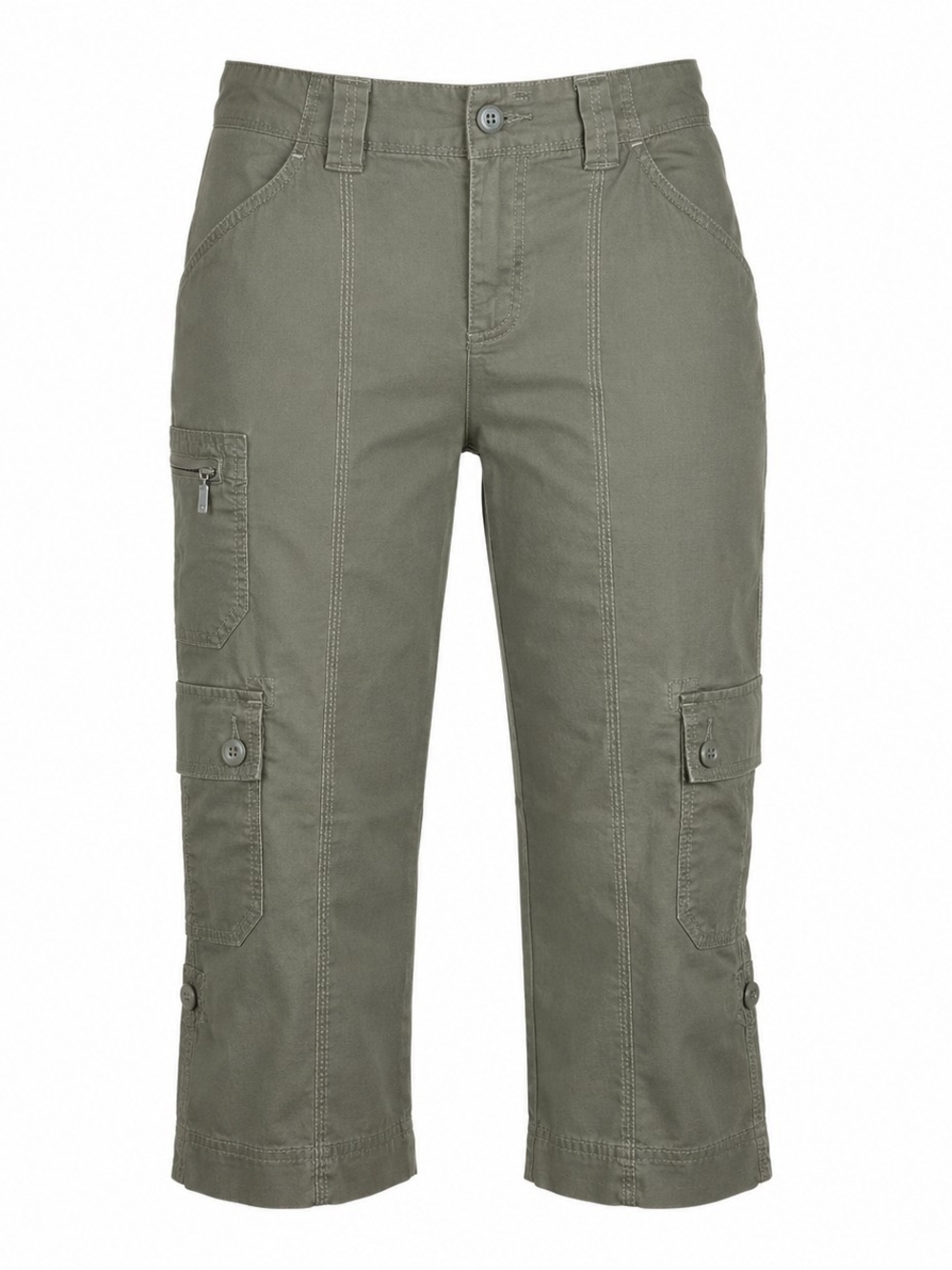 EDDIE BAUER | Organic‎ Cotton Olive Cargo Cropped Roll Tab Utility Pants { 14